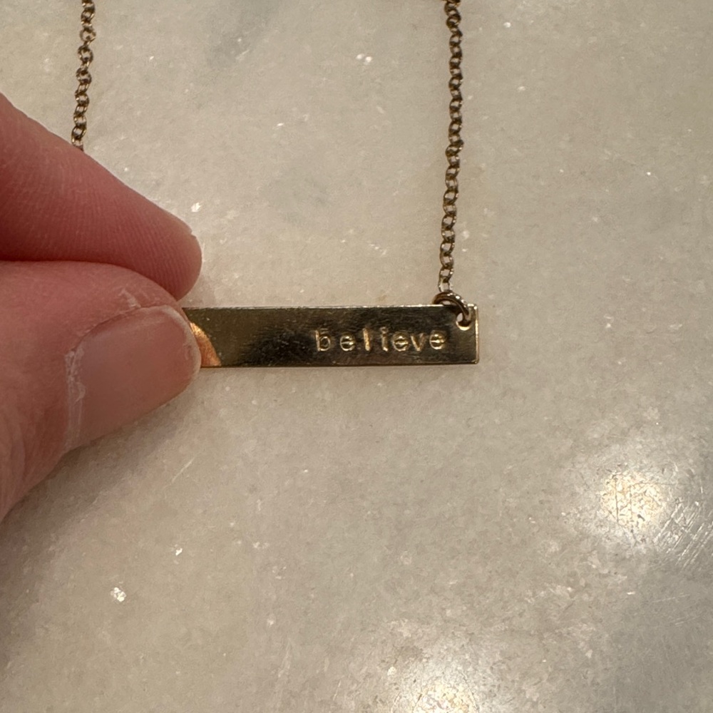 Gold Plated 'Believe' Bar Necklace